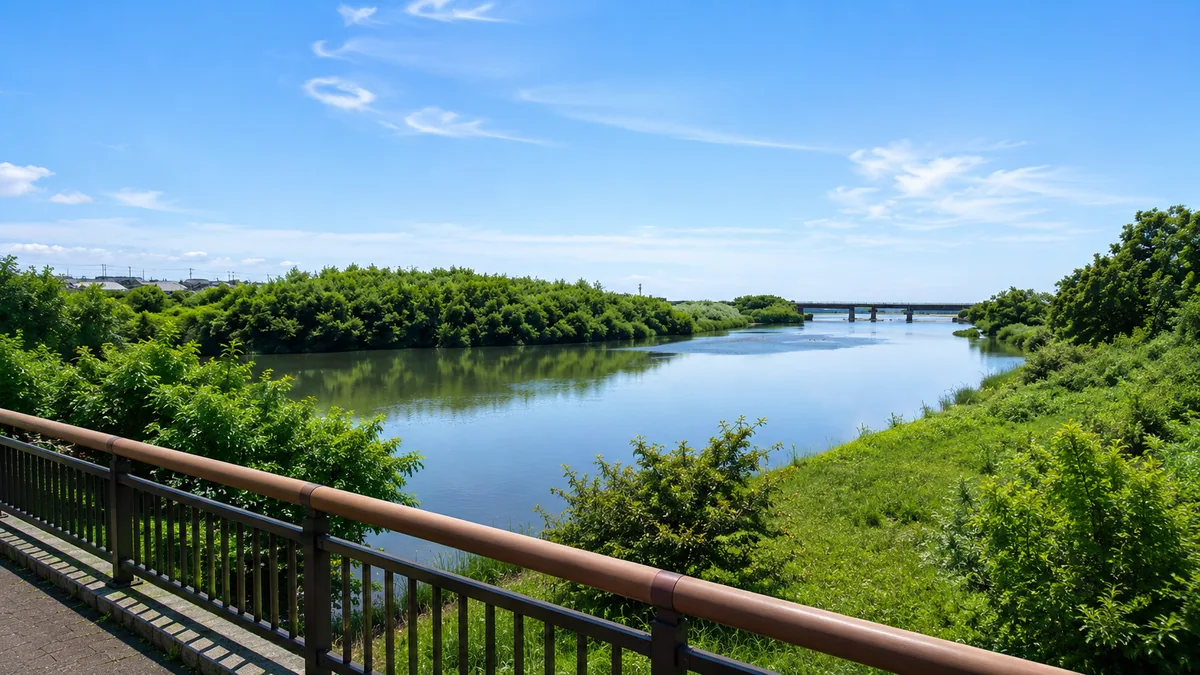 新冠の川と森林の景観を表したイメージ